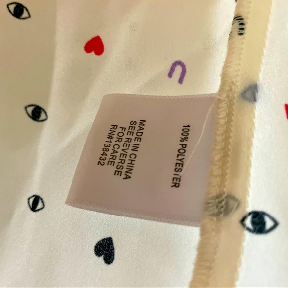 NWT - ModCloth - cream with multi-color I love you - ‘eye <3 U’ necktie blouse - Picture 6 of 8